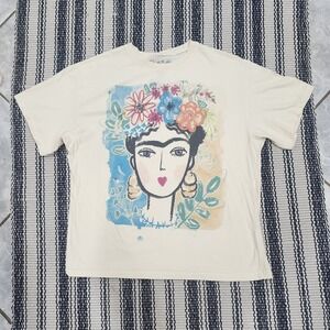 Frida Kahlo T Shirt M Cotton Floral Portrait Art Graphic Tee Boho